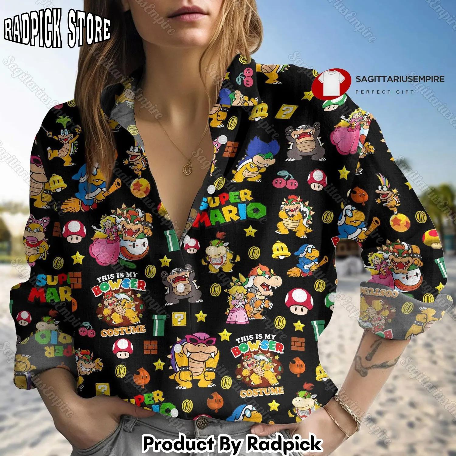 Radpick super mario bowser linen shirt bowser shirt bowser button down shirt bowser long sleeve shirt bowser linen shirt women blouses rp662107
